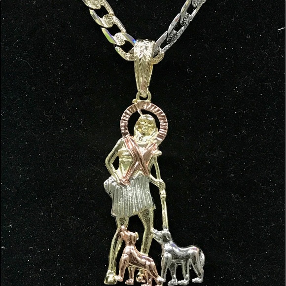 14K Gold St. Lazarus Charm & 6mm Cuban Link Chain - Picture 1 of 12